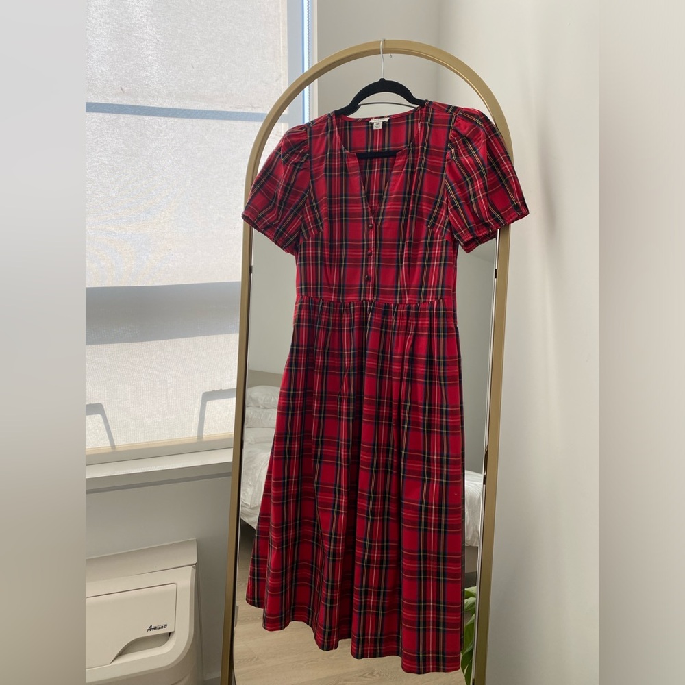 J. Crew Factory Red Plaid Midi Dress